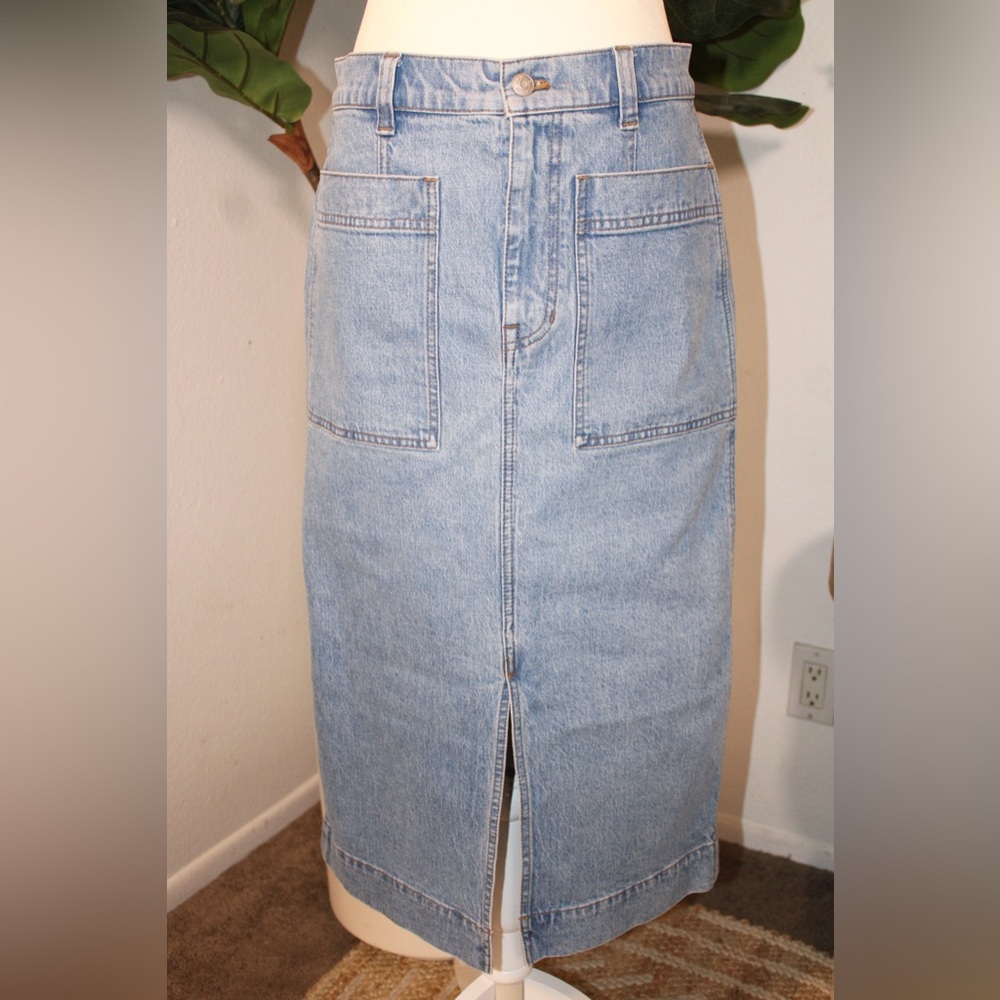 Madewell Stretch Denim Slit Straight Midi Skirt in Antin Wash